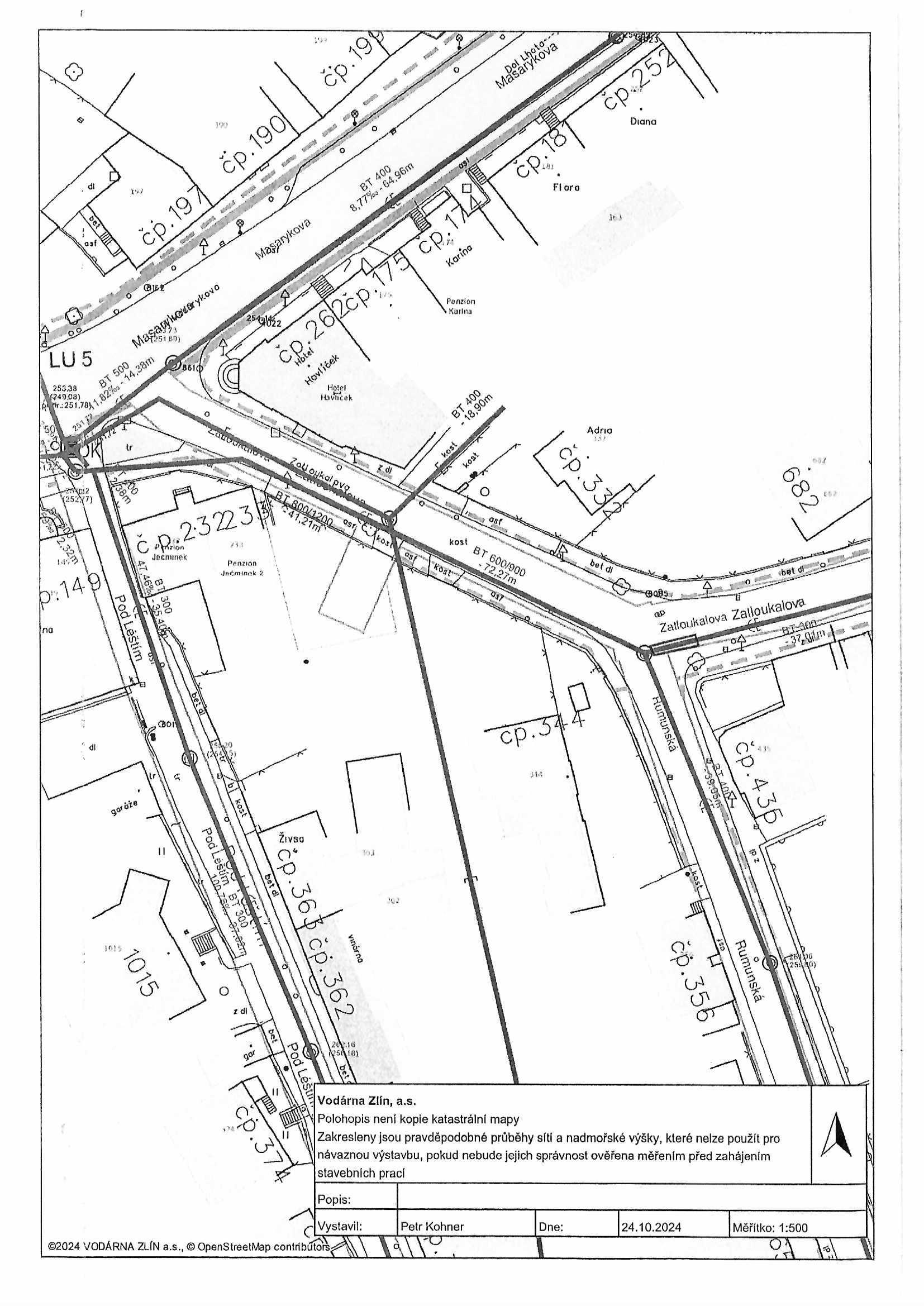 Situační mapka provádění výkopových prací